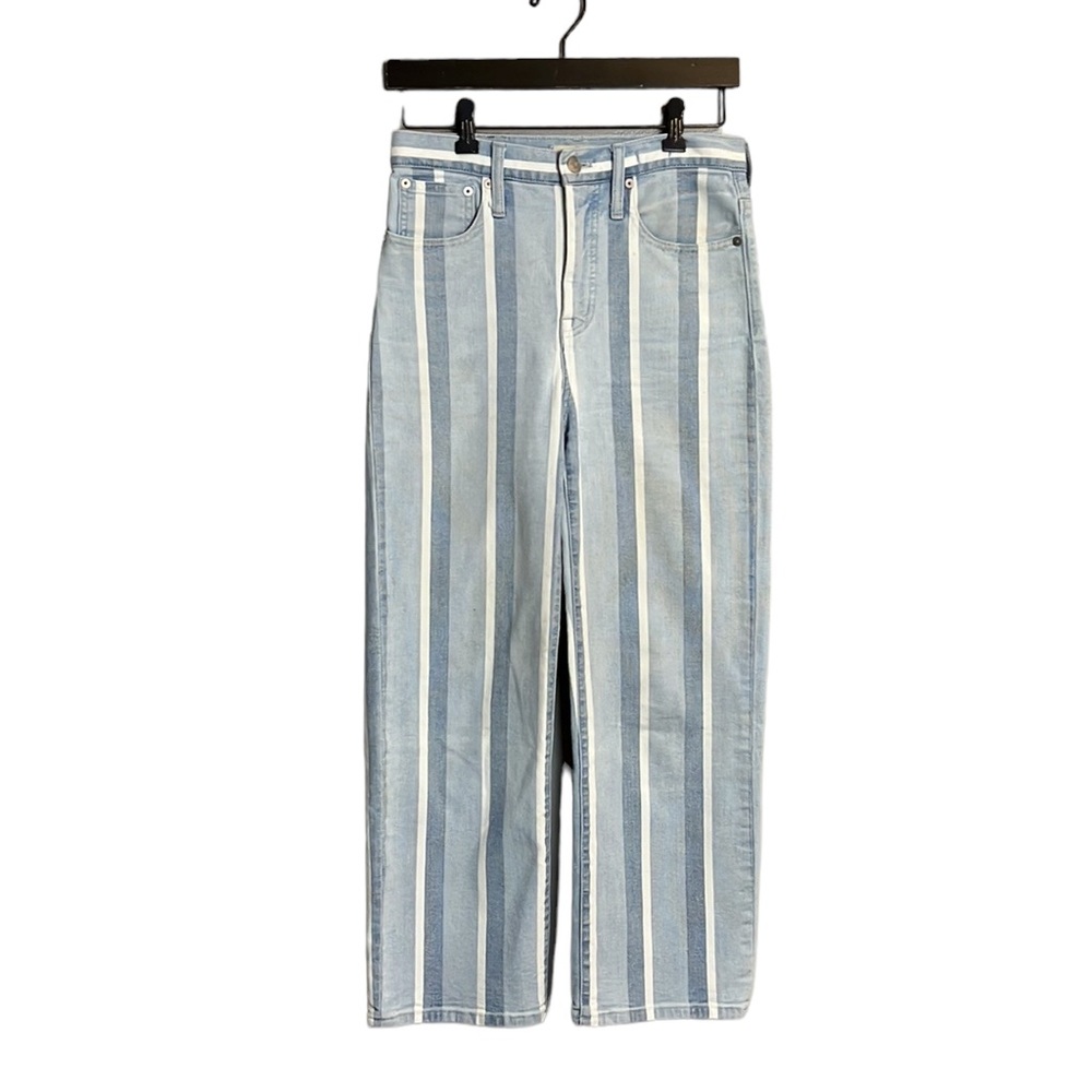 Madewell Slim Wide Leg Crop Jeans in Dion Stripe Blue Size 25